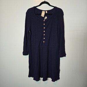 Blu Pepper Women's Long Sleeve Babydoll Dress Navy Blue Scoop Neck Knit NWT